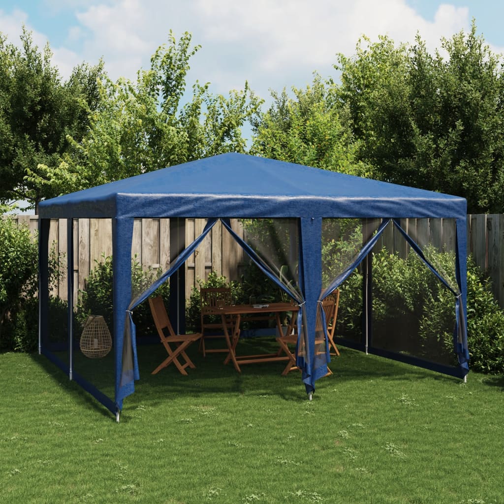 vidaXL Party Tent with 8 Mesh Sidewalls Blue 4x4 m HDPE