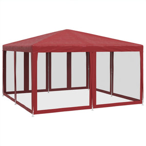 vidaXL Party Tent with 8 Mesh Sidewalls Red 4x4 m HDPE