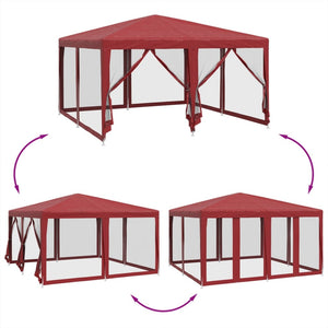 vidaXL Party Tent with 8 Mesh Sidewalls Red 4x4 m HDPE