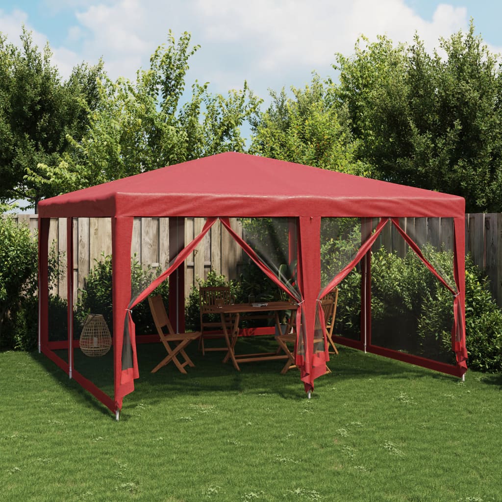 vidaXL Party Tent with 8 Mesh Sidewalls Red 4x4 m HDPE