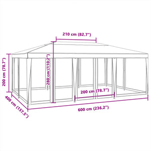 vidaXL Party Tent with 10 Mesh Sidewalls White 6x4 m HDPE