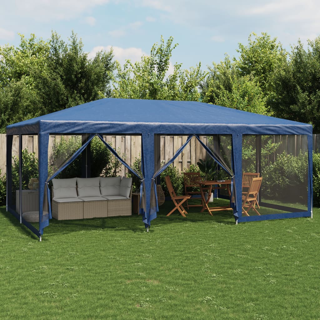 vidaXL Party Tent with 10 Mesh Sidewalls Blue 6x4 m HDPE