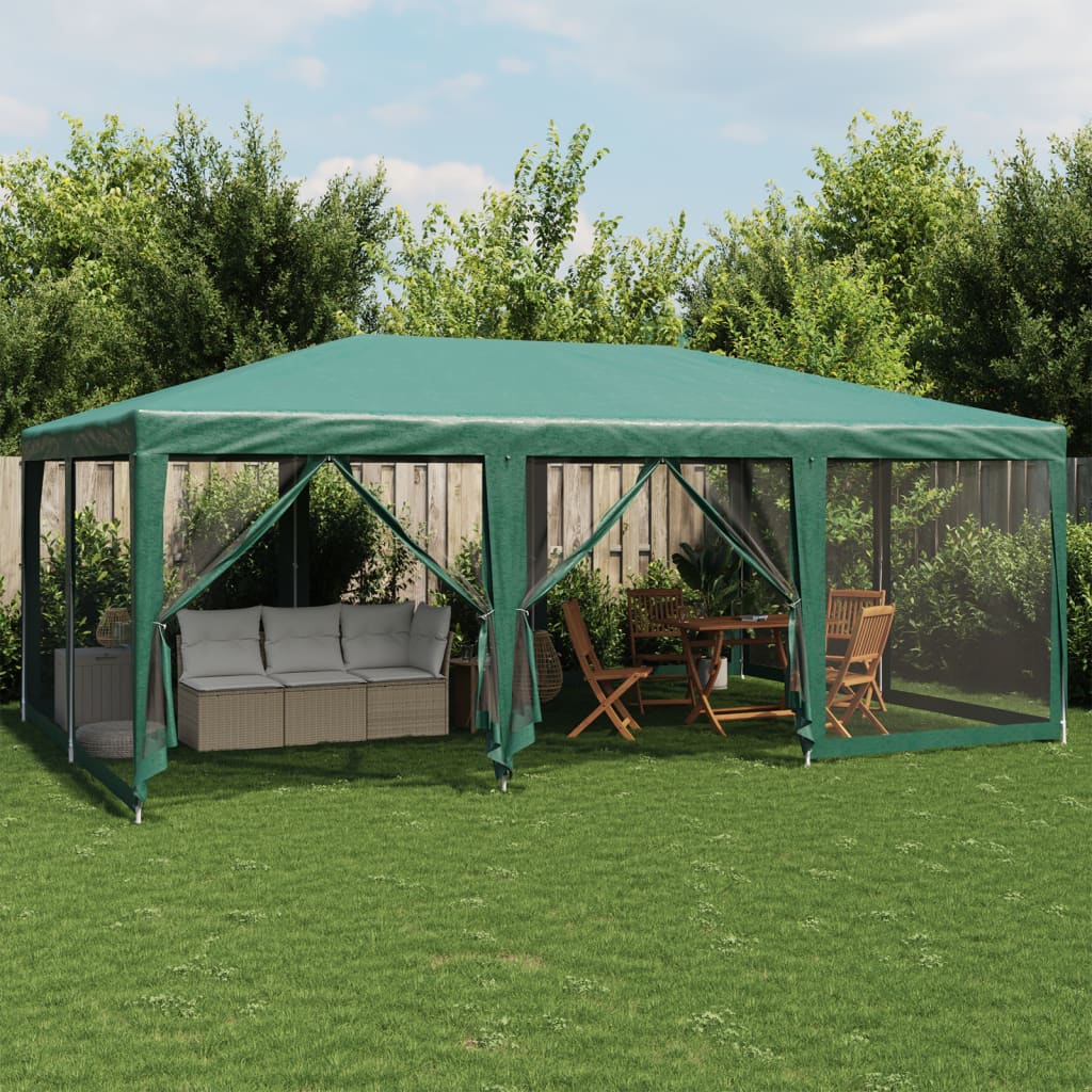 vidaXL Party Tent with 10 Mesh Sidewalls Green 6x4 m HDPE