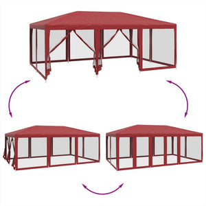 vidaXL Party Tent with 10 Mesh Sidewalls Red 6x4 m HDPE