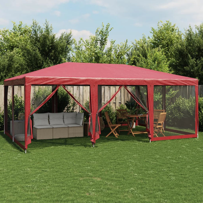 vidaXL Party Tent with 10 Mesh Sidewalls Red 6x4 m HDPE