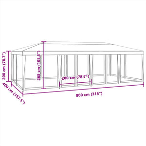 vidaXL Party Tent with 12 Mesh Sidewalls White 8x4 m HDPE