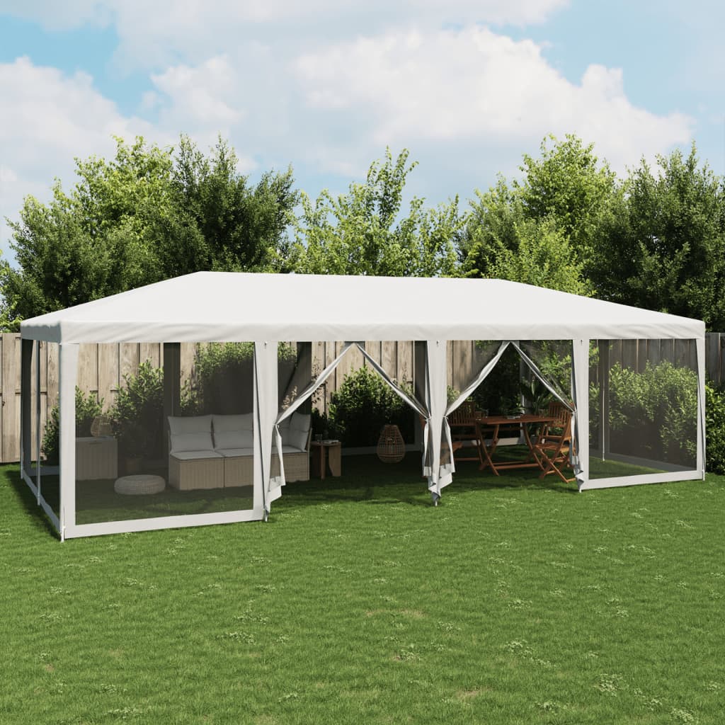 vidaXL Party Tent with 12 Mesh Sidewalls White 8x4 m HDPE