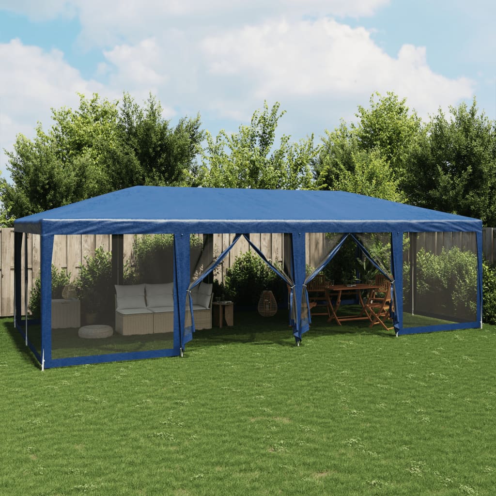 vidaXL Party Tent with 12 Mesh Sidewalls Blue 8x4 m HDPE