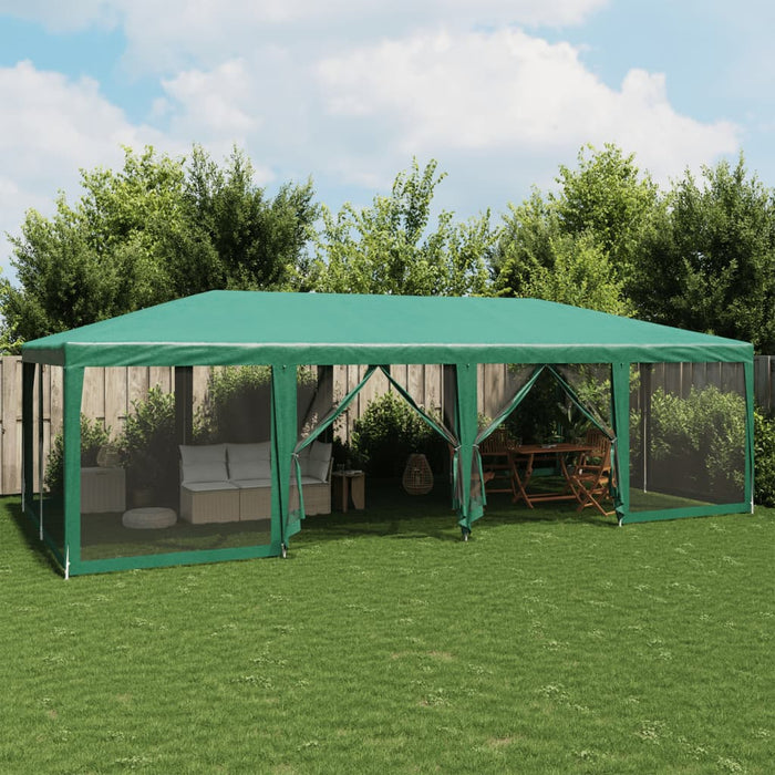 vidaXL Party Tent with 12 Mesh Sidewalls Green 8x4 m HDPE