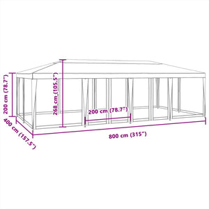 vidaXL Party Tent with 12 Mesh Sidewalls Anthracite 8x4 m HDPE