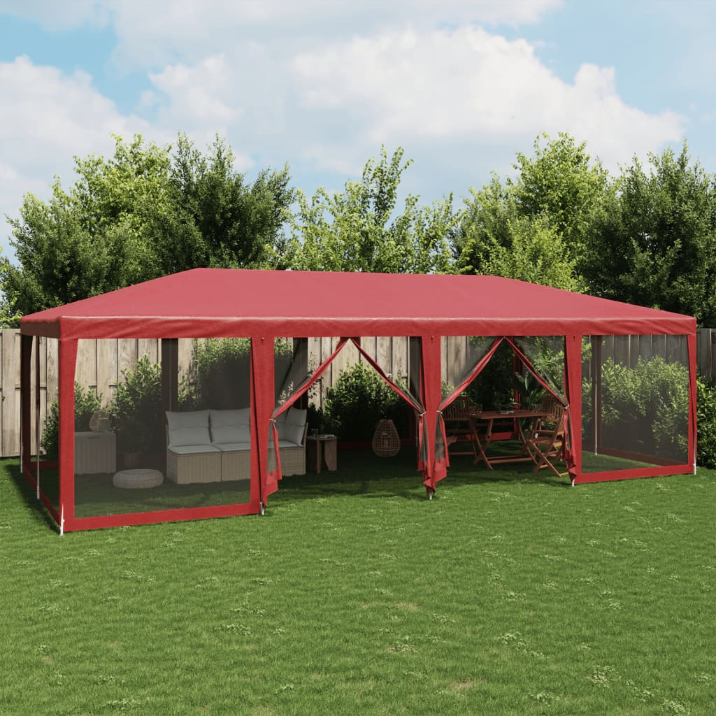 vidaXL Party Tent with 12 Mesh Sidewalls Red 8x4 m HDPE