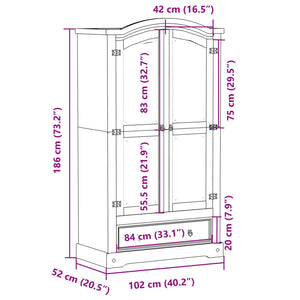 vidaXL Wardrobe Corona 102x52x186 cm Solid Wood Pine