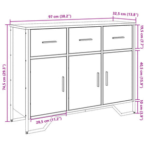 vidaXL Sideboard Brown Oak 97x32.5x74.5 cm Engineered Wood