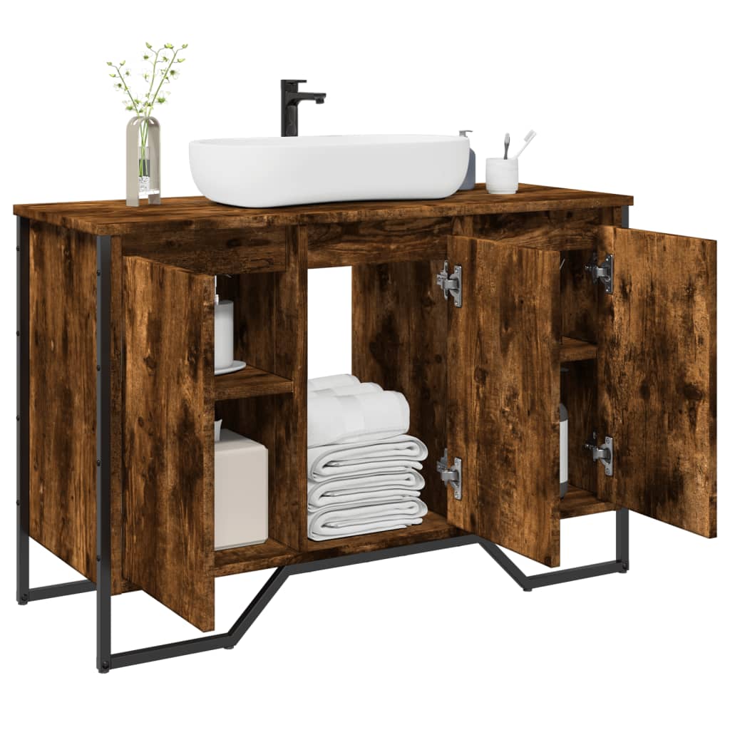 vidaXL Bathroom Sink Cabinet Smoked Oak 91x35x60 cm Engineered Wood