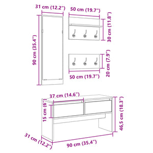 vidaXL 4 Piece Hallway Furniture Set Brown Oak Engineered Wood