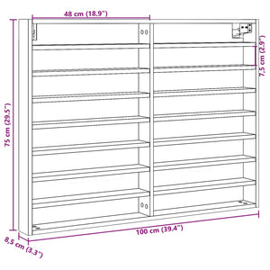 vidaXL Vitrine Cabinet Grey Sonoma 100x8.5x75 cm Engineered Wood