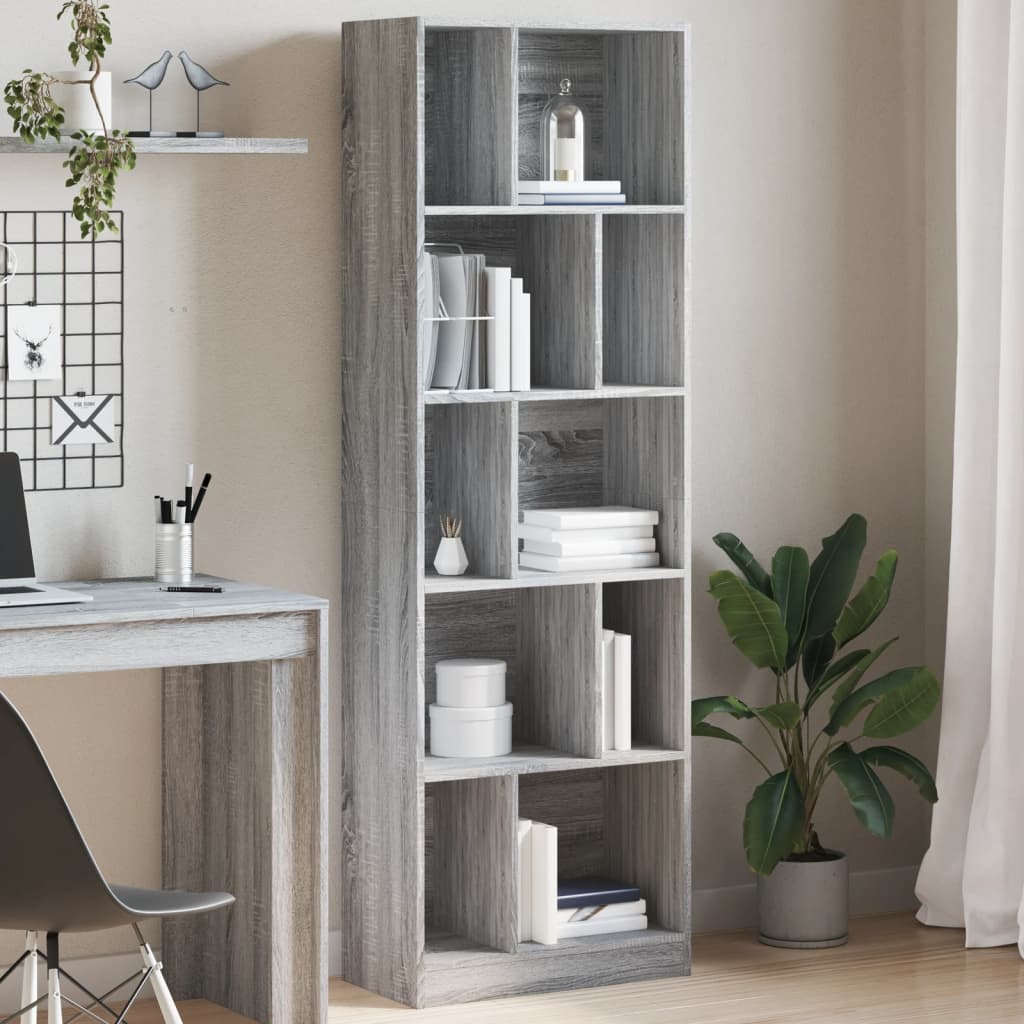 vidaXL Bookcase Grey Sonoma 57x28.5x174 cm Engineered Wood