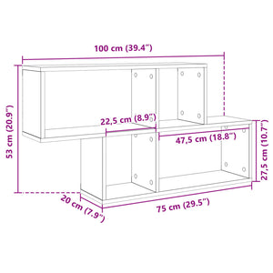 vidaXL Wall Shelf Black 100x20x53 cm Engineered Wood