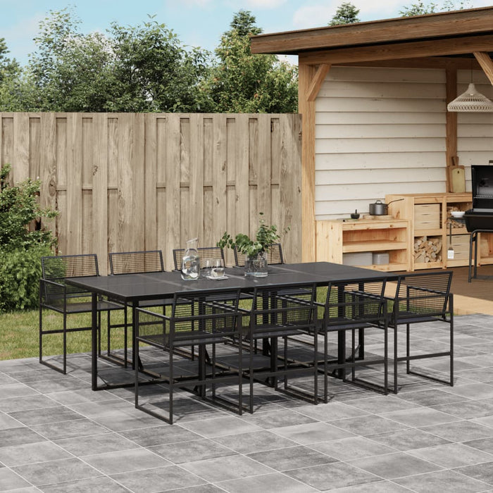 vidaXL 9 Piece Garden Dining Set Black Poly Rattan