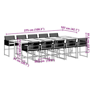 vidaXL 11 Piece Garden Dining Set Black Poly Rattan