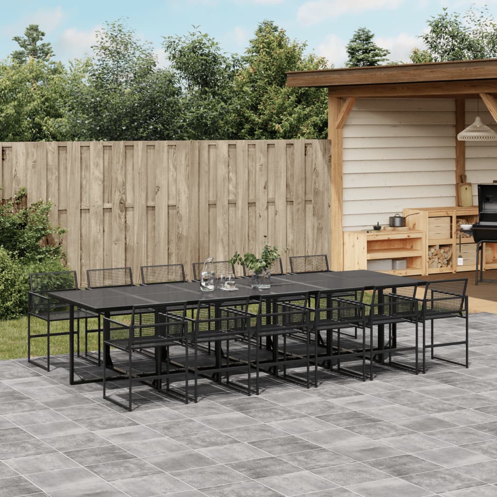 vidaXL 13 Piece Garden Dining Set Black Poly Rattan