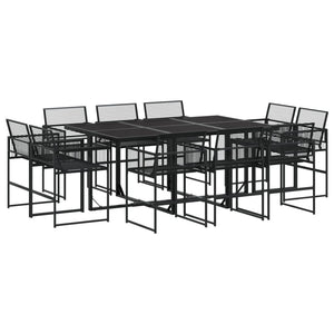 vidaXL 11 Piece Garden Dining Set Black Poly Rattan