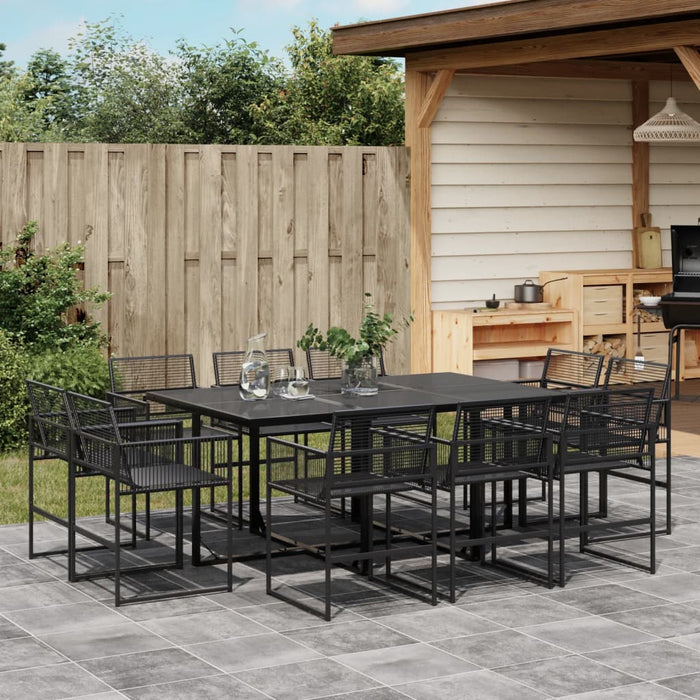 vidaXL 11 Piece Garden Dining Set Black Poly Rattan