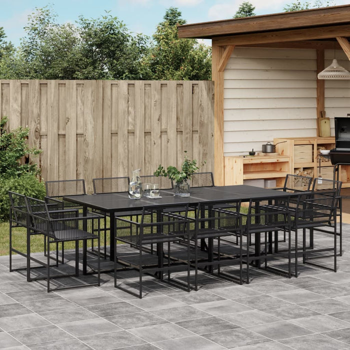 vidaXL 13 Piece Garden Dining Set Black Poly Rattan