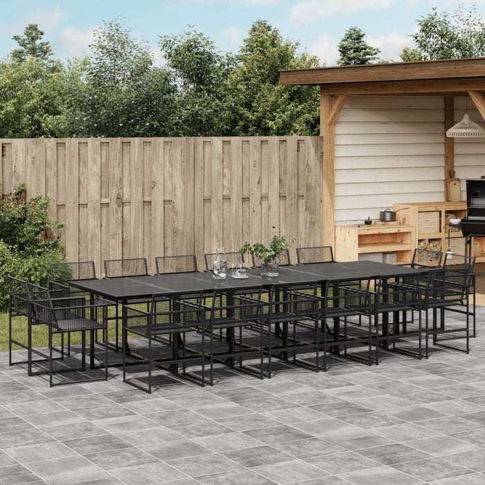 vidaXL 17 Piece Garden Dining Set Black Poly Rattan