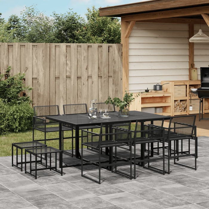 vidaXL 11 Piece Garden Dining Set Black Poly Rattan