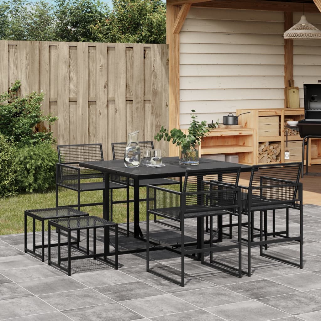 vidaXL 9 Piece Garden Dining Set Black Poly Rattan