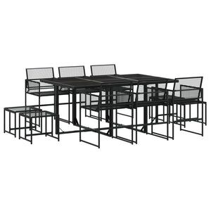 vidaXL 11 Piece Garden Dining Set Black Poly Rattan