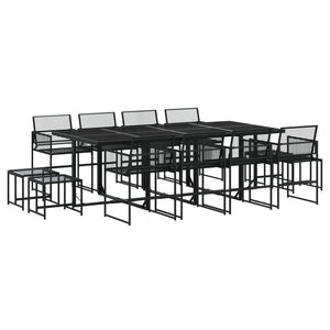 vidaXL 13 Piece Garden Dining Set Black Poly Rattan