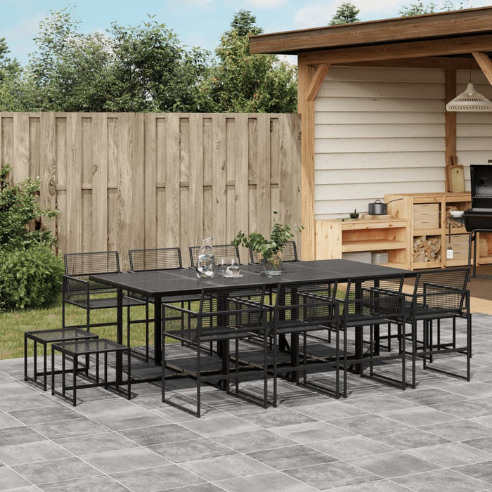 vidaXL 13 Piece Garden Dining Set Black Poly Rattan