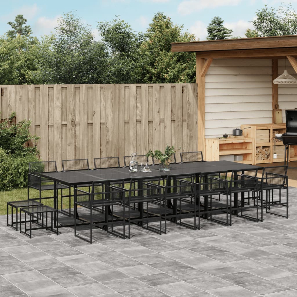 vidaXL 17 Piece Garden Dining Set Black Poly Rattan