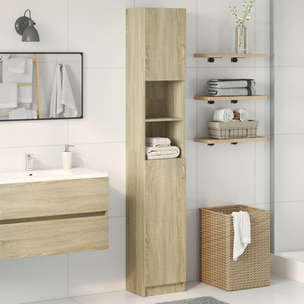 vidaXL Bathroom Cabinet Sonoma Oak 32x25.5x190 cm Engineered Wood