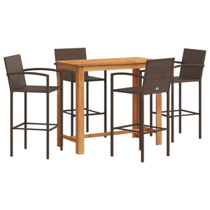 vidaXL 5 Piece Garden Bar Set Brown Solid Wood Acacia and Poly Rattan