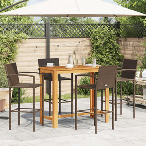 vidaXL 5 Piece Garden Bar Set Brown Solid Wood Acacia and Poly Rattan