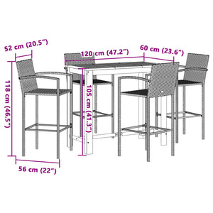 vidaXL 5 Piece Garden Bar Set Brown Solid Wood Acacia and Poly Rattan