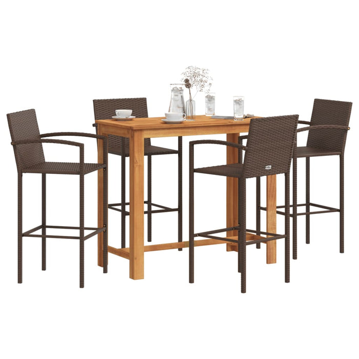 vidaXL 5 Piece Garden Bar Set Brown Solid Wood Acacia and Poly Rattan