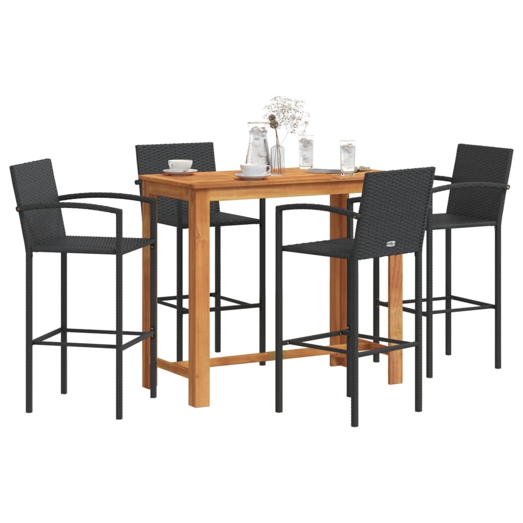 vidaXL 5 Piece Garden Bar Set Black Solid Wood Acacia and Poly Rattan