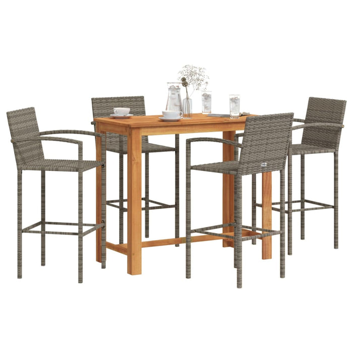 vidaXL 5 Piece Garden Bar Set Grey Solid Wood Acacia and Poly Rattan