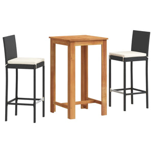 vidaXL 3 Piece Garden Bar Set Black Solid Wood Acacia and Poly Rattan