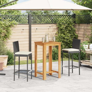 vidaXL 3 Piece Garden Bar Set Black Solid Wood Acacia and Poly Rattan