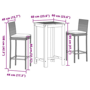 vidaXL 3 Piece Garden Bar Set Black Solid Wood Acacia and Poly Rattan