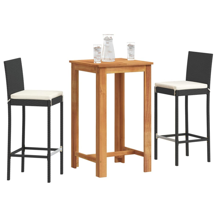 vidaXL 3 Piece Garden Bar Set Black Solid Wood Acacia and Poly Rattan