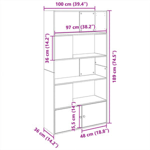 vidaXL Bookcase Grey Sonoma 100x36x189 cm Engineered Wood