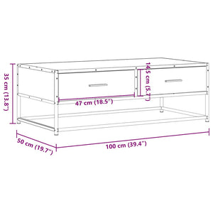 vidaXL Coffee Table Smoked Oak 100x50x35 cm Engineered Wood and Metal