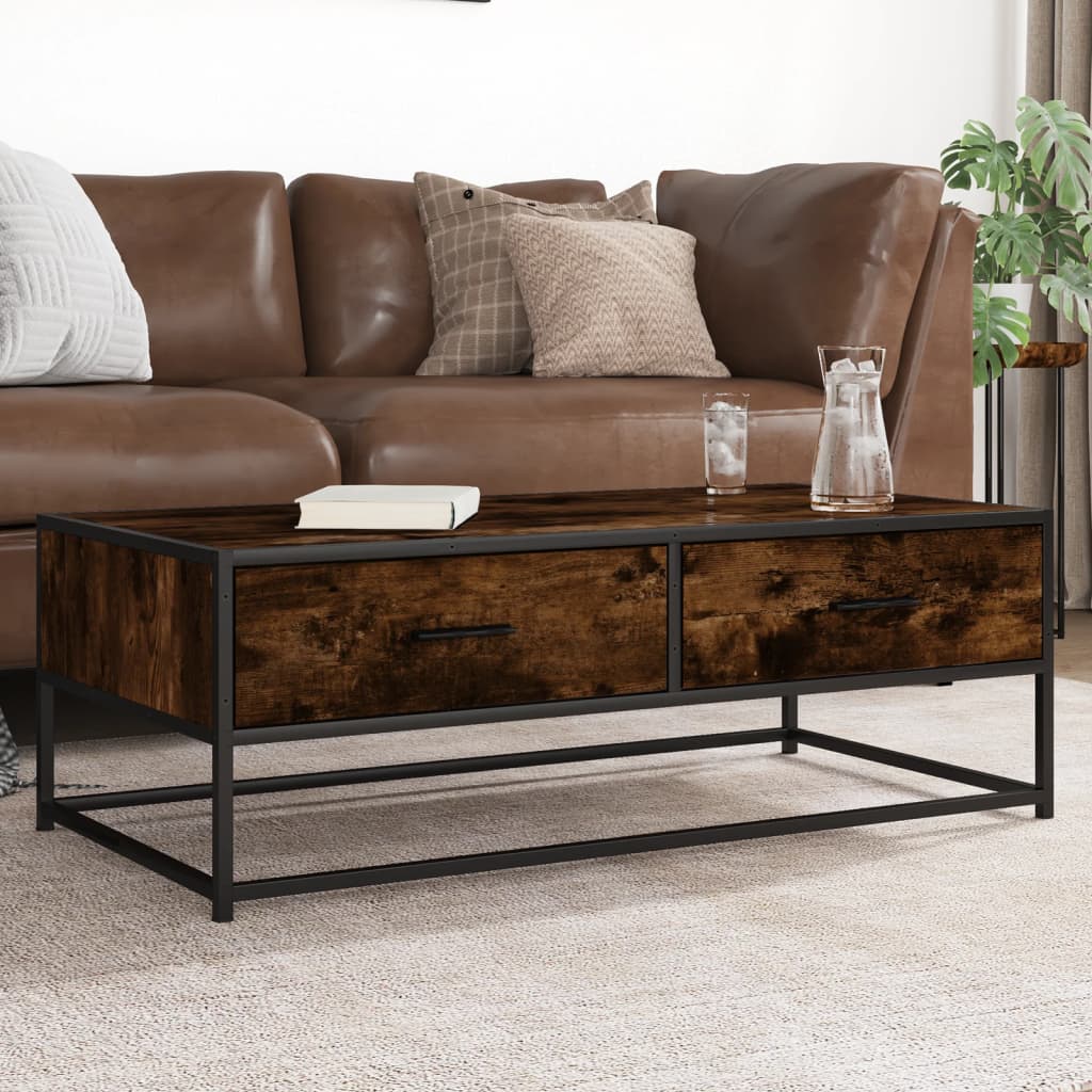 vidaXL Coffee Table Smoked Oak 100x50x35 cm Engineered Wood and Metal