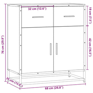 vidaXL Sideboard Grey Sonoma 68x35x76 cm Engineered Wood and Metal